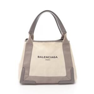 Balenciaga Navy Blue Cabas Tote Bag Canvas Leather Ivory White Gray